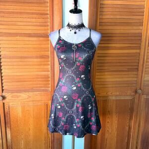 Jawbreaker Goth Punk Alt Emo Walk in the Cemetary Skull & Roses Mini Dress